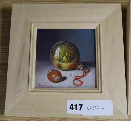 Raymond Campbell, oil on panel, Xmas Bauble, signed, 11 x 11cm